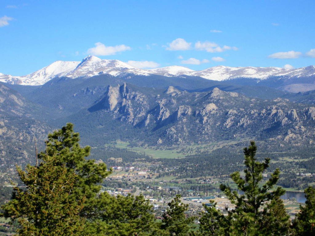 Views of Estes Park, Lumpy Ridge and the Mummy Range.